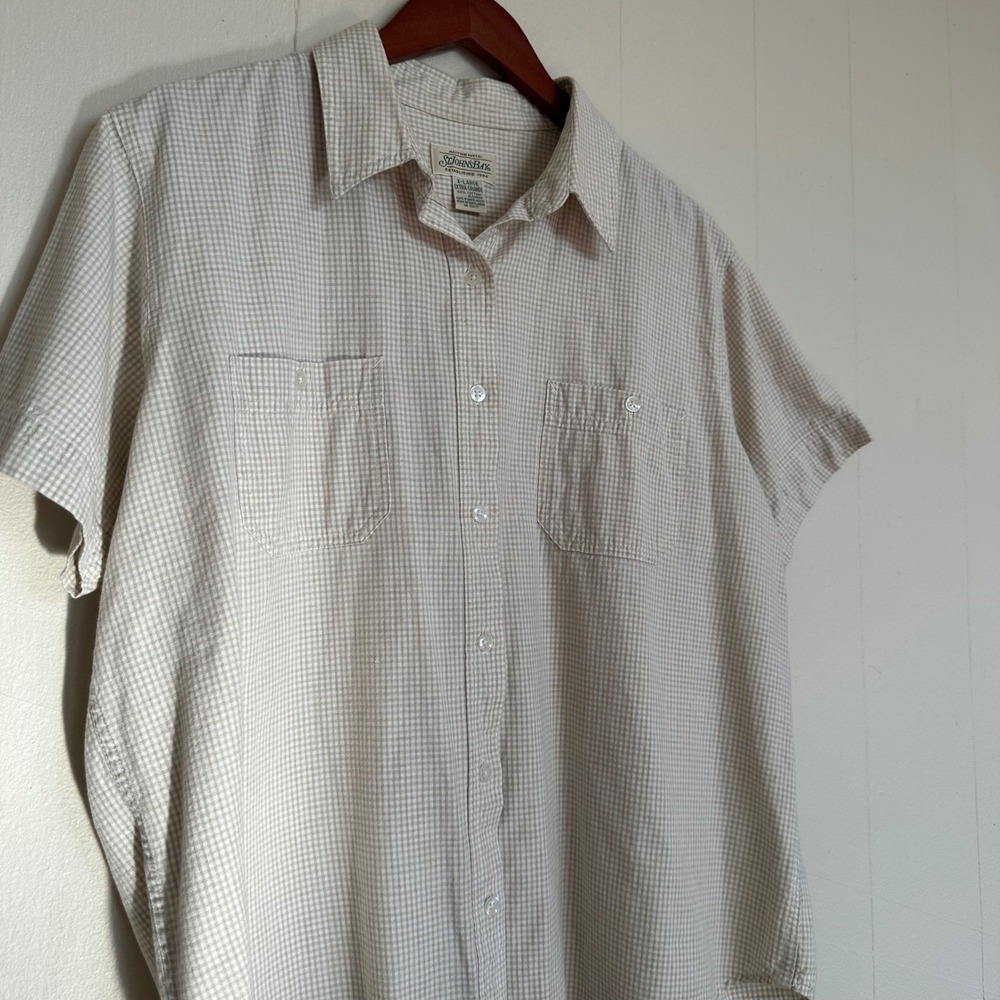 Vintage 90s St Johns Bay Short Sleeve Button Down Size XL Beige Gingham
